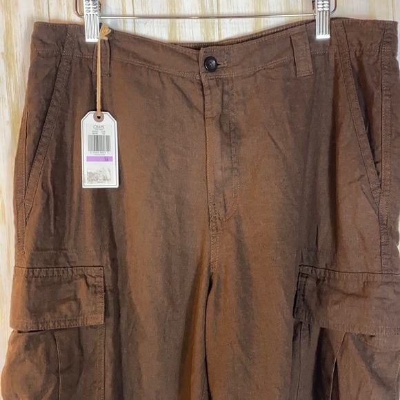 Men’s Chaps Linen Blend Brown Cargo Shorts Size 38 NWT - Picture 2 of 6